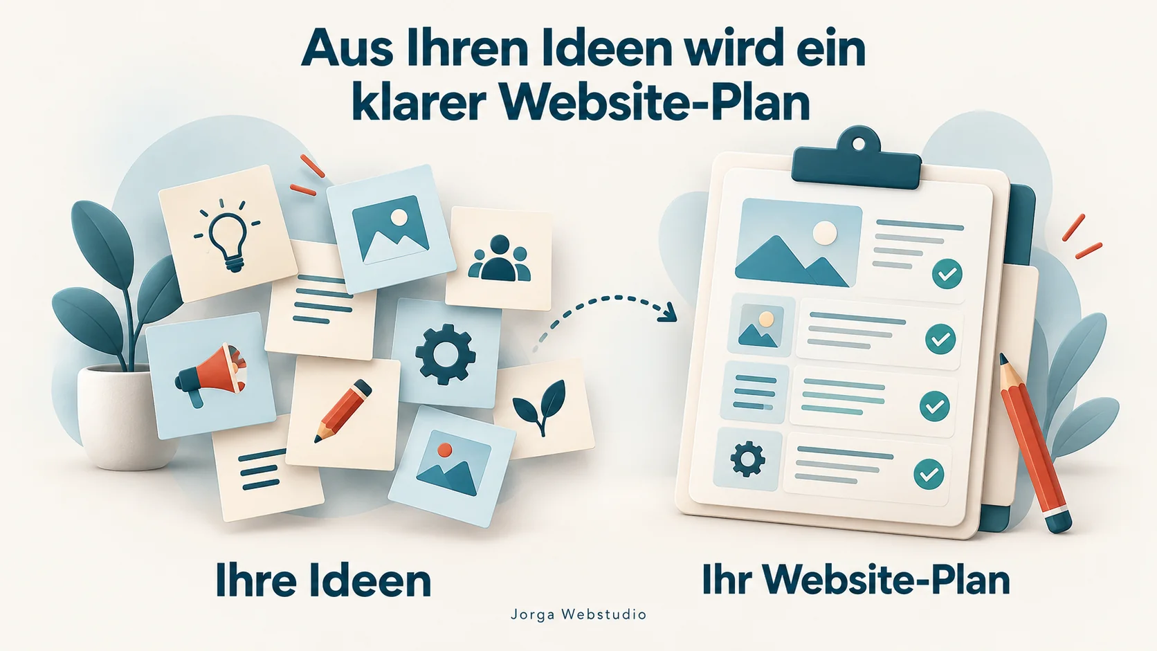 Aus Ideen entsteht eine Website mit passender Struktur, Gestaltung und Funktionen.